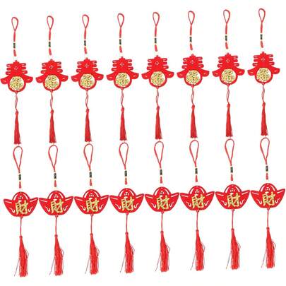 16 Piezas Colgantes de Bonsái Rojos para Decoración de Año Adornos de Chino para Fiestas y Celebraciones