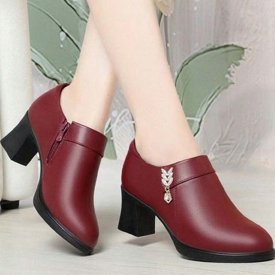 New High Vamp Shoes Women Round Toe Cheongsam Comfortable Runway Shoes Shoes Professional High Heel Leather Shoes, Won't Tire Feet After Long Wear - Red - View 1