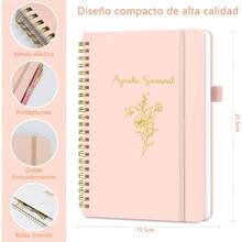 Agenda Semanal Sin Fecha para Mujer, Espaol Cuaderno Agenda Semanal de Trabajo, Cuaderno de Espiral A5, Sin Fecha, 21, 5x15, 5cm, para Mujer, para Planificacin Diaria - Rosa - Rosa - Ver 5