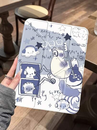 1piece,Double-Sided High-Definition Printed Cartoon Guitar Cat Tablet Case, Suitable For IPad 10/9/11 2025, 2026 New Lens Back Cover, Automatic Wake/Sleep, Y-Fold Multi-Angle Support With Pen Slot, Essential Protective Case For Office And Study, Non-Magnetic.