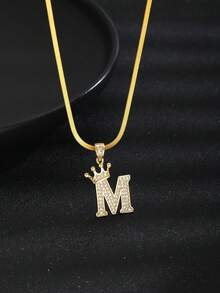 1 pezzo Collana con pendente in acciaio inossidabile dorato e zirconia cubica con lettera da A a Z, stile hip hop, accessorio di moda da strada unisex, pezzo decorativo elegante e minimale - Dorato - Visualizzare 4