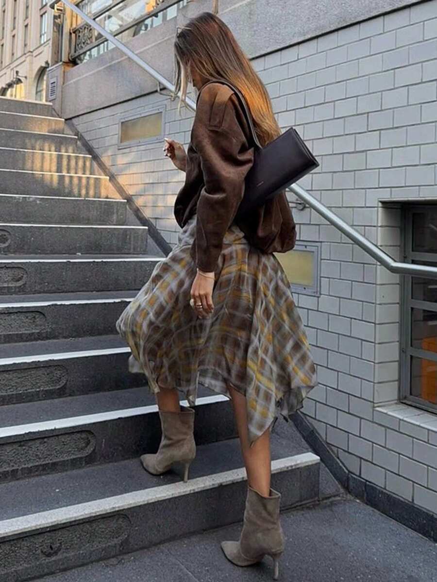 Plaid Rhombus Pattern Casual Asymmetric/Asymmetrical Hem Skirts