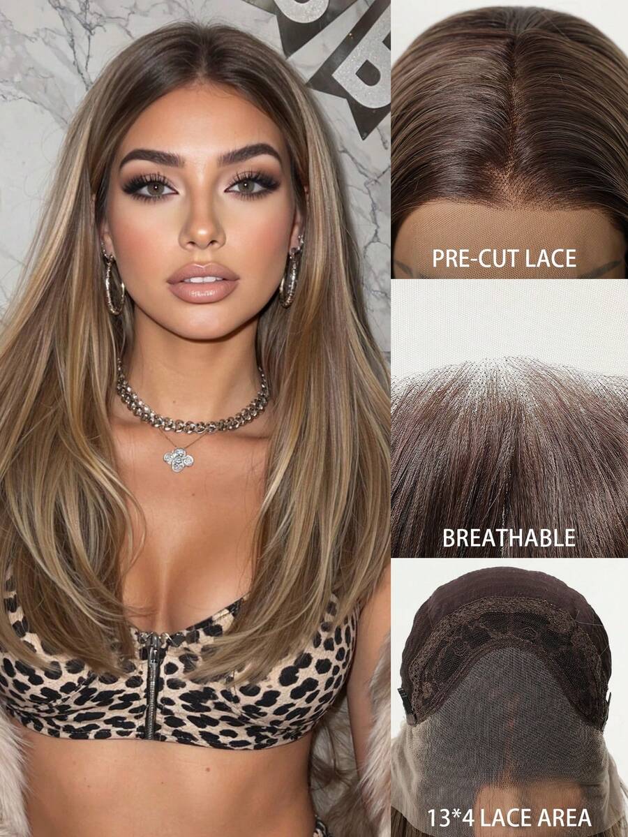 5-Star 13*4 High Definition Lace Front Transparent Breathable Wig, Brown Ombre, 26 Inch Long Curly Hair, No Bangs, Heat Resistant Synthetic Fiber, Suitable For Cosplay, Festivals, Halloween Costume, Hot Selling - 漸層棕色 - 查看 1