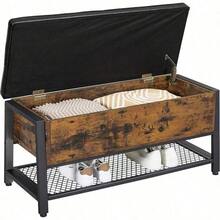 VASAGLE Industrial Storage Bench Bed End Stool with Padded Seat and Metal Shelf Sturdy Steel Frame 39.4 L x 15.7 W x 18.5 H 100 x 40 x 47 cm Rustic Brown + Black - Multicolor - Ver 6