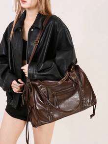 新款时尚女包，Y2K复古摩托车包，柔软皮革大容量手提包，反乌托邦风格托特包，女士单肩斜挎包，超柔软面料