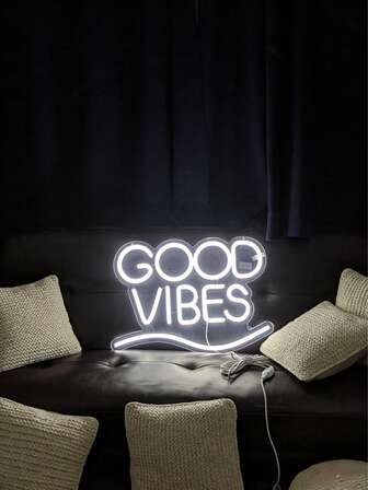 1pc LED Neon Sign "Good Mood" Acrylic Backboard USB Powered Wall Decor Light