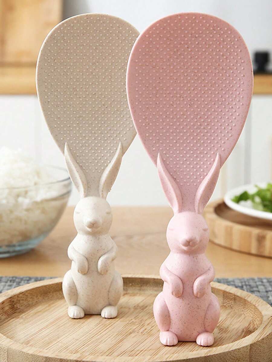 Rabbit Shaped Rice Spoon, Kitchen Spatula, Vertical Cooking Utensil, Rice Cooker Accessory, Serving Spoon, Cute Non-Stick Rabbit Rice Spoon, PP Material Vertical Rice Spoon, Non-Stick, Vertical Rice Spoon, Kitchen Supplies, Birthday Gift, New Year Gift - Multicolor - View 1