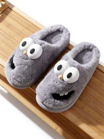 Herren Hausschuhe mit großen Hundeaugen, süße Cartoon Slip-On Hausschuhe für drinnen und Outdoor, rutschfest, geeignet für Herbst/Winter