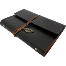 Diario de Viaje Vintage, Libreta de Bolsillo con Cubierta de Tipo Piel, Hoja Decorativa, Retro, Cuaderno Estilo Clsico - 23x16.5 Azul Cielo - Mediana (18,5x12,5 cm) + negro - Ver 3