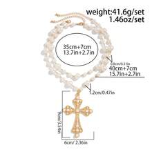 2pcs/Set Men's Fashion Faux Pearl Copper Cross Pendant Double Layer Necklace, Baroque Style, Suitable For Daily Wear, Party And Gathering - 2-piece Necklace Set - View 8