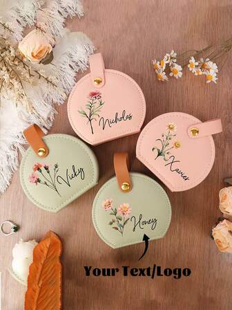 1pc Customized Jewelry Bag, Personalized Travel Jewelry Box With Name & Floral Pattern, Small Square Earring Storage Case With Handle, Bridesmaid Wedding Gift Box For Sisters & Friends, Birthday, Wedding, Mother's Day, Valentine's Day, Party, Custom Small Gift, Multi-Functional, Decorative, Reusable, Elegant & High-Quality