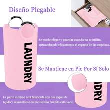 2PCS Cestos Ropa Sucia Plegable,Cesto para Ropa Sucia Fácil de Transportar,Fabricado de Tela Oxford,Cesta para la Colada Alta Capacidad,82L Cesto de Ropa Sucia de Primera Calidad con Asas(Gris & Rosa) - 1 - Ver 9