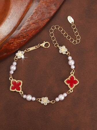 1pc Elegant Luxury Vintage Floral Bracelet, Brightening Design