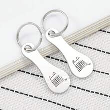 2-Piece Shopping Cart Stainless Steel Keychain, Classic, Fashionable And Simple Style, Suitable For Both Men And Women's Daily Wear - 購物車/2件 - 查看 1
