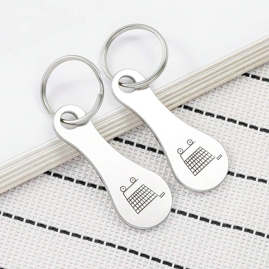 2-Piece Shopping Cart Stainless Steel Keychain, Classic, Fashionable And Simple Style, Suitable For Both Men And Women's Daily Wear - 購物車/2件 - 查看 1