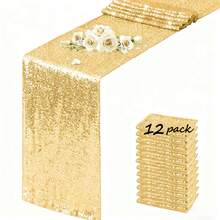 eluckya 1/6/12-Pack Gold Sequin Table Runner – Sparkling Sequined Fabric, Festive Christmas Table Runner, Suitable For Weddings, Parties, Catering Events, Christmas, Room Decor, Valentine's Day, Centerpiece Decorations, Satin Silk Texture Tablecloth, Festive Home And Dining Room Decorations, Available In Multiple Sizes. - Vàng - Xem 1
