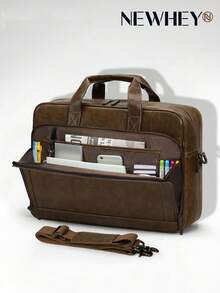 NEWHEY 16英寸男士真皮笔记本电脑包,复古斜挎包,大号单肩办公笔记本电脑包,复古学院风双肩包,适合工作、商务、旅行、夏季、春假、送礼、复古风、笔记本电脑包、钱包收纳包、圣经包 - 彩色 - 查看 12