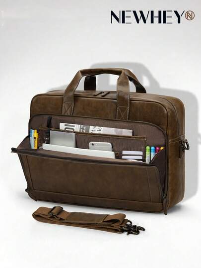 NEWHEY Bolso de cuero genuino para laptop de 16 pulgadas para hombres, bolso de mensajero vintage, bolso grande de un solo hombro para laptop de oficina, mochila de estilo universitario vintage, adecuado para trabajo, negocios, viajes, verano, vacaciones de primavera, regalo, vintage, bolso para laptop, organizador de billetera, bolso para Biblia