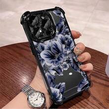 1pcs 1pcs Blue Floral Phone Case Compatible with Apple Phone17 16 15 14 13 12 11 ProMaxAntidrop Phone Case, Fullwrap Softshell, Vintage Minimalist Aesthetic, Elegant Stunning, Can Be Given To Friends or Lover - Negro - Ver 2