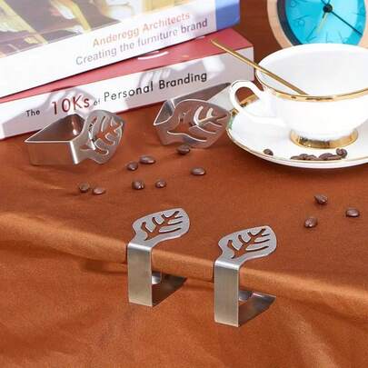 8 piezas de Clips para mantel de acero inoxidable, Clips para mantel de acero inoxidable con diseño de pata de gato y triángulo antideslizante, Clips de fijación para mantel con diseño de mariposa y hoja para reuniones al aire libre, Ajustables