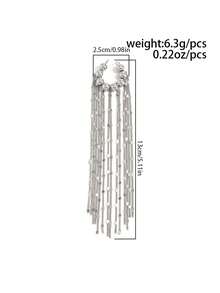 1pc Minimalist Fashion Creative Faux Piercing Beaded Tassel Ear Cuff (Single) - Silver - View 7