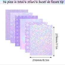 36张全息贴纸套装，透明乙烯基覆膜，自粘，透明覆膜，防水，6种设计，8.5 x 11英寸