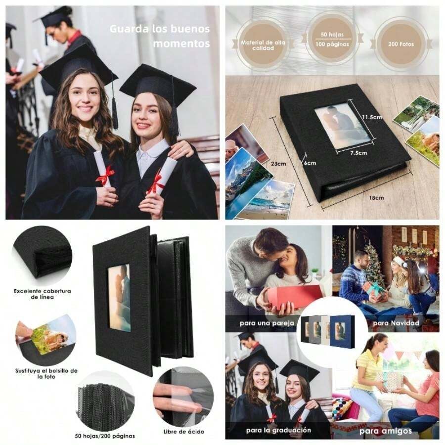 Album de Fotos Creativo, lbum con Cubierta de Lino, lbum de Pginas para Cumpleaos, Capacidad para 200 Fotos de 11x15, Regalo de Aniversario para parejas, bodas, familiaNegro - Nergo - Ver 1