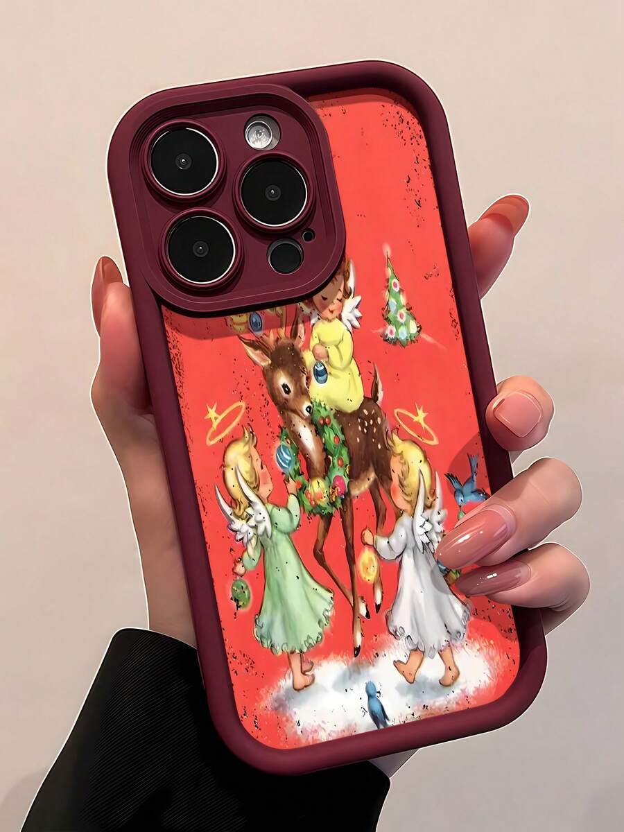 Ángeles y renos navideños vintage. Esta elegante funda es compatible con los modelos  16, 15, 14 Pro Max, 13, 12, 11, XR y XS Plus. Fabricada en silicona TPU, ofrece protección contra golpes y caídas, además de una sensación superior. Es un regalo ideal para familiares, amigos y seres queridos, y una opción perfecta para Navidad.fundas para  13,funda  13,funda  16,fundas ,funda  15,funda para ,fundas para  16,fundas  11,fundas  15,funda  17,protector para ,funda  14,fundas  12,fundas  14,funda  17 pro max,fundas  13,fundas>,,fundas navideñas ,,helko kitty,funda navideña,helko kitty - Burdeos - Ver 1