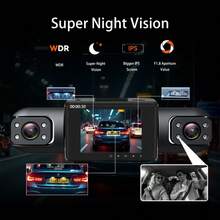 3 Channel 360°Dash Cam Front And Inside Left Right, Dash Camera For Cars, Built-In Night Vision, Sensitive Motion Detection Recording, 150mAh Battery - 3 Camera - View 4