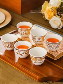 1/6/8pcs Customized Name/Text Ceramic Tea Cup Gift Set, Ceramic Tea Cups, Espresso Cups, Gold Pattern Beverage Cups, Turkish Coffee Cups, Tea Cups, Vintage Kitchen Decor, Suitable For Party Style Arabic Drinkware - Multicolor - View 9