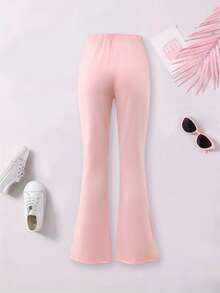 女童夏季两件套上衣和短裤，宽松短袖T恤，樱花蝴蝶结印花，上衣和喇叭裤两件套，休闲简约风格，适合夏季、居家、户外活动 - 粉色 - 查看 8