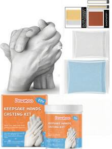 DOWMOO 3D手脚印石膏模具套装，DIY手工礼品套装，情侣3D手脚印石膏模具套装，石膏粉，DIY手脚模具套装，家居装饰佳品，情人节礼物，结婚纪念日礼物，创造永恒回忆，爱与纪念，适合周年纪念日、情人节、所有季节