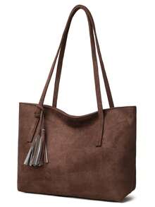 Túi xách đeo vai cỡ lớn bằng da lộn tua rua thời trang, phù hợp cho mua sắm, hẹn hò, dự tiệc và đi làm. - Cà phê - Xem 6