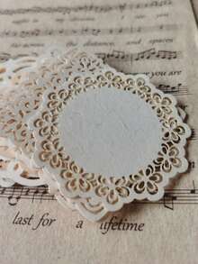 1 Pack Of 20pcs Vintage Circle Square Heart Shaped Floral Hollow Lace Frame DIY Decor For Scrapbooking, Crafting, Journaling,School Supplies,Back To School - Multicolor - View 6