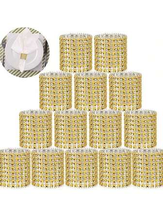 10/30/50 piezas Anillos de servilleta de rhinestone brillante, anillos de servilleta de diamante brillante dorado y plateado, acentos decorativos elegantes adecuados para aniversario, cumpleaños, San Valentín, decoración de habitación, decoración de mesa de comedor, fiestas, bodas y eventos formales para agregar glamour a cualquier ocasión especial