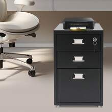 Vertical File Cabinet, Metal Mobile File Cabinet With Lock, Filing Cabinet Under Desk - 黑色 - 查看 3