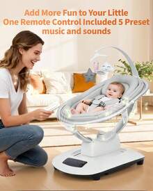 Columpios eléctricos para bebés y niños, columpio infantil con 5 modos de movimiento y 5 velocidades, control remoto, asiento reclinable con arnés de 5 puntos, 5 música preestablecida - Gris Claro - Ver 2