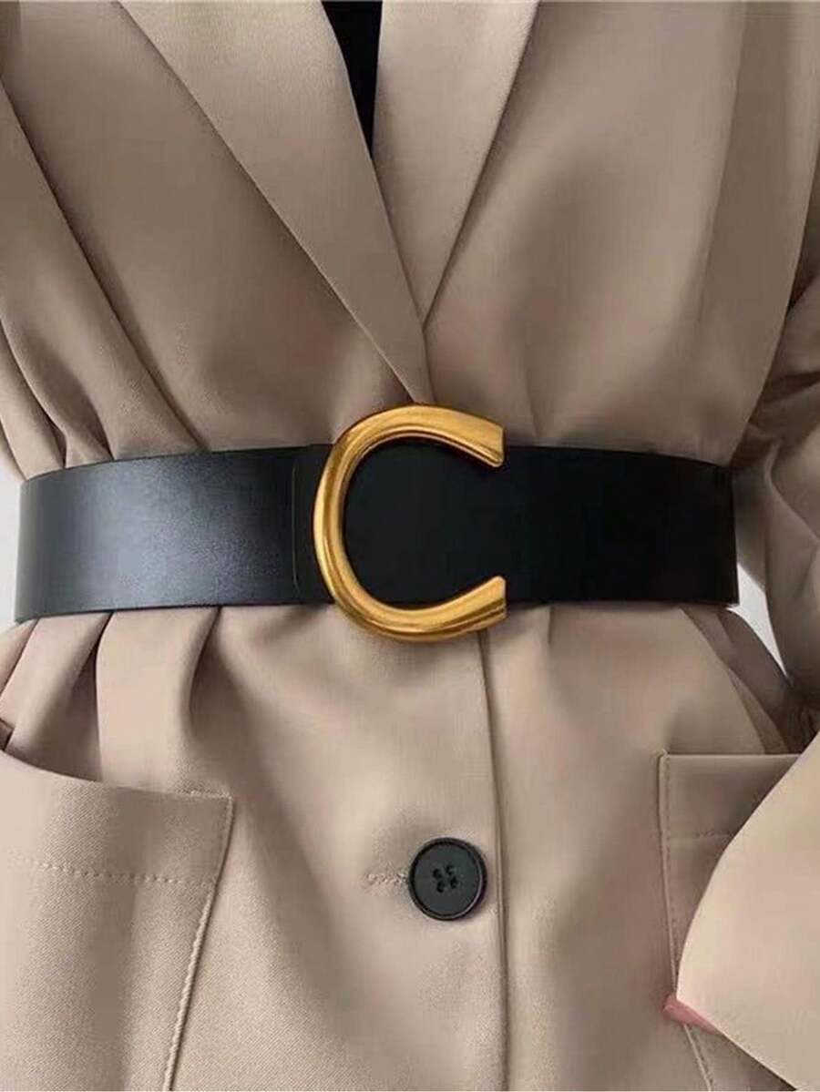 1pc Elegant Vintage Versatile Ladies Wide Belt To Pair With Dresses And Suits Summer, School Fall, Autumn, Halloween - 金色 - 查看 1