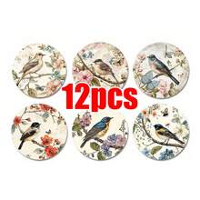 6/12pcs Set Watercolor Illustration Style Wooden Coasters, Decorated With Floral And Bird Patterns, Fresh And Elegant With Natural Vibe, Size 10*10cm, Suitable For Kitchen, Kitchen Decor, Holidays, Wedding Table, Bedroom, Room Decor, Garden Decor, Coaster Set, Beverage Coasters, Home Coasters - Multicolor - View 13