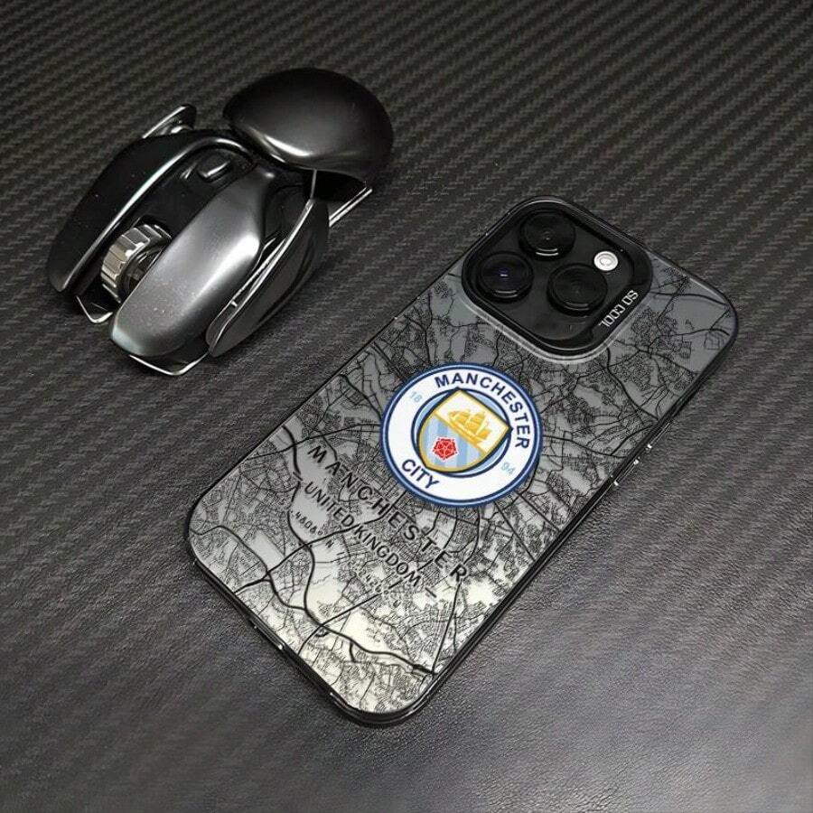 El emblema del Manchester City se aplica a la carcasa móvil 16E de Apple  15promax Football 14 City Map 13 colores - negro1 - Ver 1