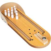 Mini Bowling Game Set, Funny White Elephant Gifts For Adults, Desk Games Stress Relievers For Adults, Wooden Casual Mini Bowling Ball - Multicolor - View 8