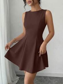 Women's Summer Dresses Elegant Sleeveless Boat Neck A Line  Formal Cocktail Party Wedding Guest Graduation Vacation Mini Brown Dress Club Outfits For Women - 棕色 - 查看 2