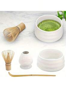 4pcs Japanese Matcha Tea Set, Ceramic Matcha Bowl With Bamboo Whisk, Traditional Tea Set For Kitchen, Home Use And Gifts - Multicolor - View 7