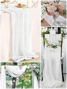 1/2/3/5件装 35*134 英寸褶皱桌旗,波西米亚风桌布,纯色布料桌布,婴儿派对装饰,性别揭晓派对装饰,一周岁生日派对用品,新生儿派对装饰,怀孕公告装饰,生日装饰,儿童房装饰,优雅餐桌装饰,厨房装饰 - 彩色 - 查看 6