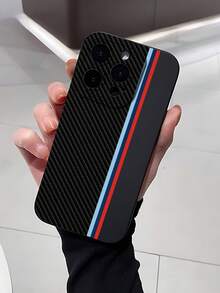1pc Black Carbon Fiber Texture Vertical Striped 2D Printed Pattern Fashionable Versatile Personalized Mysterious Style Phone Case, Suitable As Gift For Girlfriend, Best Friend, Wife, Lover, Aunt, Boss, Sister, Couple, Classmate, Teacher, Birthday, Holiday - Black Matte Soft Full Coverage Protective Anti-Dust Waterproof Case Compatible With Iphone 13/17/16/15/14/13/12/11/Pro/ProMax/X/XR/XS/XSMAX/7/8/PLUS And Models - Black - View 3