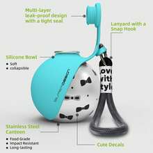 1个便携式宠物旅行水瓶，适用于小型犬，285毫升防漏设计，配有方便携带和挂在包上的提手，户外远足散步必备，有蓝色和粉色印花以及纯色可选。 - 彩色 - 查看 3
