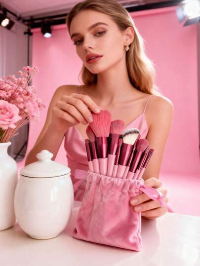 13件套专业化妆刷套装，便携旅行套装，包含腮红刷、粉底刷、眼影刷、散粉刷、眉刷，尼龙刷毛，ABS手柄，适合初学者和化妆爱好者，尤其适合旅行，是圣诞节或情人节的绝佳礼物。