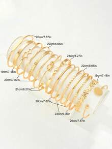 15件套复古优雅金属镂空雕刻爱心结花朵星星叠戴手链套装，个性化简约高端叠戴手镯，适合女性，节日、派对、约会、送礼、日常佩戴 - 金黃色 - 查看 5