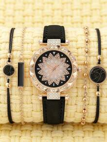 5pcs/Set Elegant, Mysterious, Sweet, Dreamy Multi-Dial Quartz Watches, Versatile For Teenagers, /Year-End /Birthday Gift/Holiday Gift - Gold - View 6