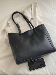 Casual Large Capacity Tote Bag For Women, New Fashion Versatile Shoulder Handbag For Commuting - Black - View 3